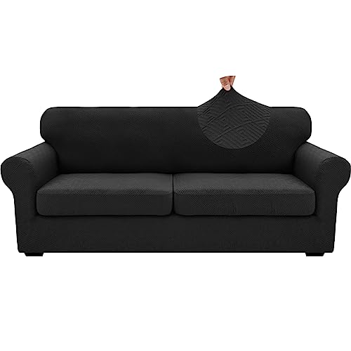 3 Piece Stretch Sofa Cover (71"-91"(2 Cushions) / Black)