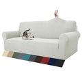 1 Piece Jacquard Couch Covers for 3 Cushion Couch Living Room High Stretch Sofa Cover Pets Dogs Friendly Anti Slip Thickened Slipcovers Furniture Protector (Large (71"-90") / Ivory)