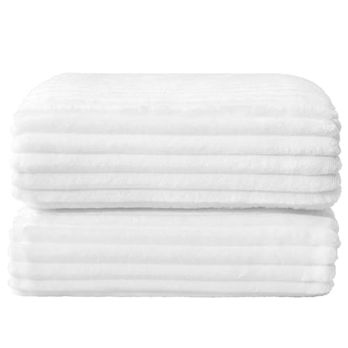 3D Ribbed Jacquard White Fleece Twin Blanket for Couch (Bright White / Twin(60"x80"))