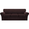 4 Piece Sofa Covers for 3 Cushion Couch Sofa Slipcover Soft Couch Cover for Dogs Washable Furniture Cover with 3 Individual Large Cushion Covers Feature Fabric (L Sofa (3 Cushion) / Brown)
