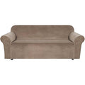 Stretch Velvet Sofa Covers for 3 Cushion Couch Covers Sofa Slipcovers Furniture Protector Soft with Non Slip Elastic Bottom (Camel / Sofa)