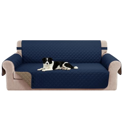 Reversible Sofa Cover for 3 Cushion (Navy/Camel / Sofa L - Large (68''))
