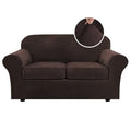Real Velvet Plush 3 Piece Stretch Sofa Covers Couch Covers for 2 Cushion Couch Loveseat Covers Width Up to 72 Inch Feature Thick Soft Stay in Place (2 Cushion Loveseat / Brown)