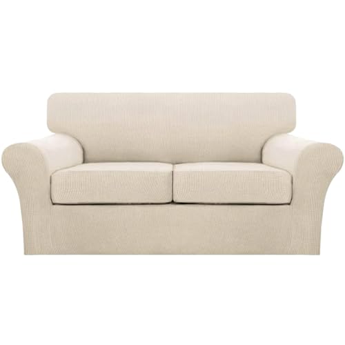 3 Piece Sofa Covers for 2 Cushion Couch Sofa Slipcover Soft Couch Cover for Dogs (Sofa (2 Cushion) / Biscotti Beige)