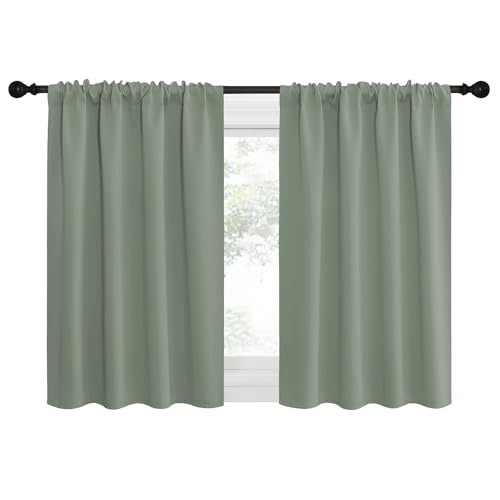 Window Curtains Blackout Drapes (Greyish Green / 34"W x 36"L (Pack of 2))