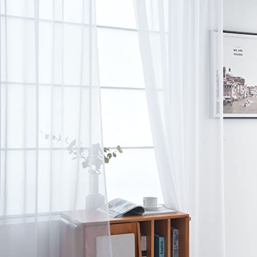 Basic Rod Pocket Sheer Voile Window Curtain Panels White 1 Pair 2 Panels 60 Width 108 Inch Long for Kitchen Bedroom Children Living Room Yard（White (White / 60"W x 108"L (Pack of 2))