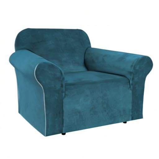 Stretch Velvet Armchair Cover Couch Covers 1 Cushion Chair Slipcover for Living Room Furniture Cover Crafted from Thick Comfy Rich Velour (Deep Teal / Armchair)