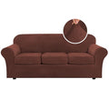 Modern Velvet Plush 4 Piece High Stretch Sofa Slipcover Sofa Cover Furniture Protector Form Fit Thick Velvet Sofa Cover for 3 Cushion Couch Width Up to 90 Inch (3 Cushion Sofa / Burnt Brick)