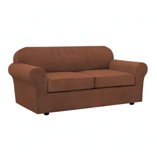 3 Piece Stretch Sofa Covers for 2 Cushion Sofa Couch Covers for Living Room Sofa Slipcovers (Medium-XL / Caramel)