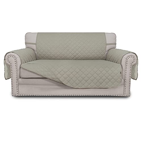 Reversible Loveseat Couch Cover for 2 Cushion Couch Sofa Cover for Dogs Water Resistant Furniture Protector with Foam Sticks Elastic Straps for Pet (Beige/Beige / Medium Loveseat)