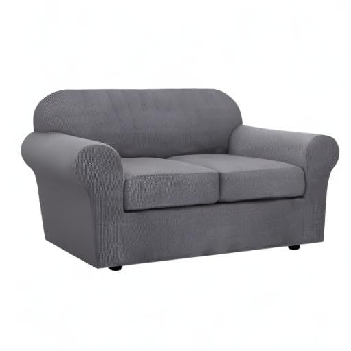 3 Piece Stretch Sofa Covers for 2 Cushion Loveseat Couch Covers for Living Room Furniture Cover (Medium / Grey)