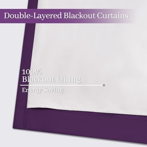 100% Blackout Curtains 38x84 inch Long Purple Window Drapes (Purple / 38"W x 84"L (Pack of 2))