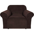 Stretch Velvet Armchair Cover Couch Covers 1 Cushion Chair Slipcover for Living Room Furniture Cover Crafted from Thick Comfy Rich Velour (Chocolate / Armchair)