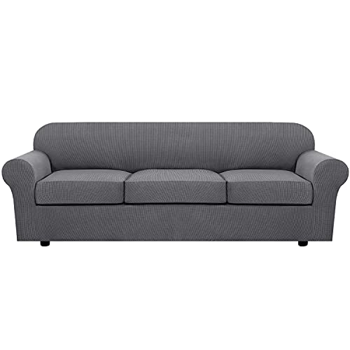 4 Piece Stretch Sofa Covers for 3 Cushion Couch Covers for Living Room Furniture Slipcovers (X-Large / Grey)