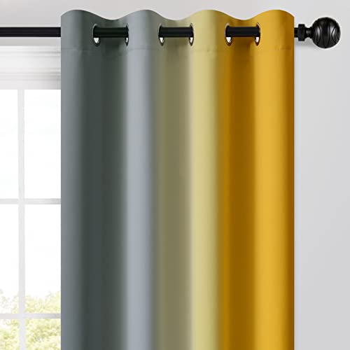 Ombre Yellow and Grey Curtains for Bedroom (52"W x 84"L (Pack of 2) / Yellow and Grey)