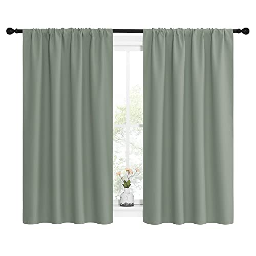Window Curtains Blackout Drapes (Greyish Green / 42"W x 54"L (Pack of 2))