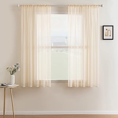 Cream Beige Sheer Curtains 38 X 63 Inches (Cream Beige / 38"W x 63"L (Pack of 2))