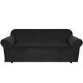 Stretch Velvet Sofa Covers Large Couch Covers Sofa Slipcovers with Non Slip Straps Underneath The Furniture (Jet Black / XL Sofa)