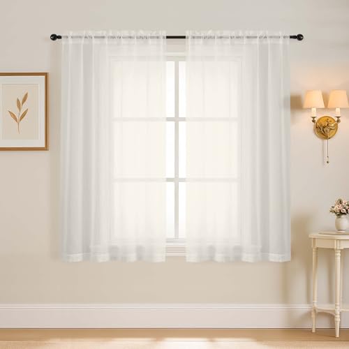 Ivory Window Sheer Curtains 54 inch Length (42"W x 54"L (Pack of 2) / Ivory)