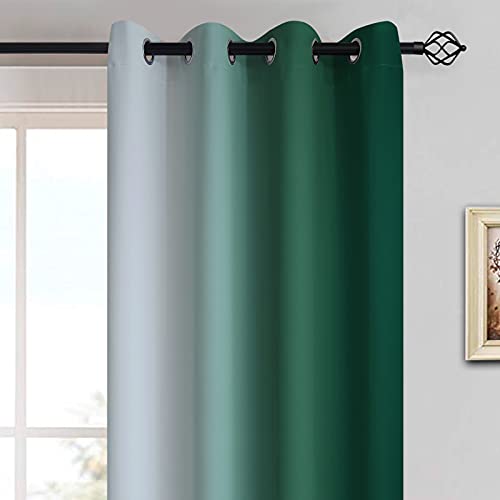 Ombre Curtains Dark Green and Greyish White for Living Room (52"W x 84"L (Pack of 2) / Dark Green)