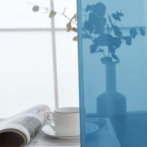 Basic Rod Pocket Sheer Voile Window Curtain Panels Blue 1 Pair 2 Panels 52 Width 96 Inch Long for Kitchen Bedroom Children Living Room Yard（Blue (Blue / 52"W x 96"L (Pack of 2))