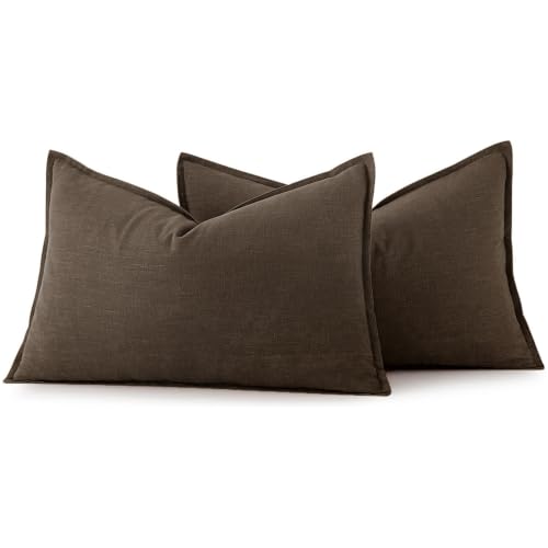 Decorative Linen Lumbar Pillow Covers 12x20 Inch Dark Coffee (Dark Coffee / 20" x 12" (Pack of 2))