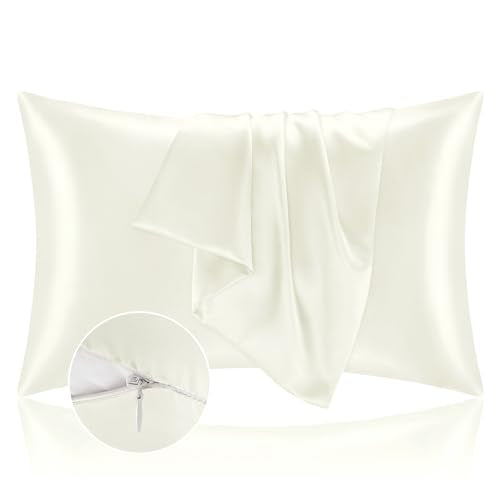 Zipper Satin Pillowcases (Ivory / King (20" x 40")-Zipper)