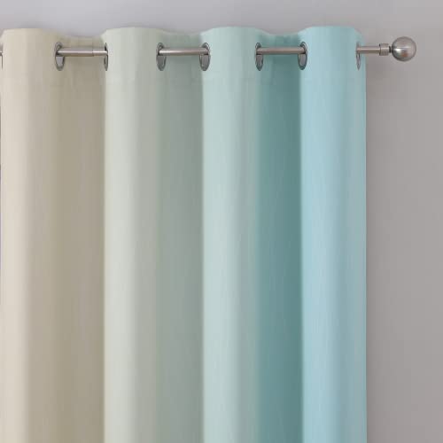 Aqua and Beige Ombre Blackout Curtains for Bedroom 45 Inch (Beige and Aqua / 52"W x 45"L (Pack of 2))