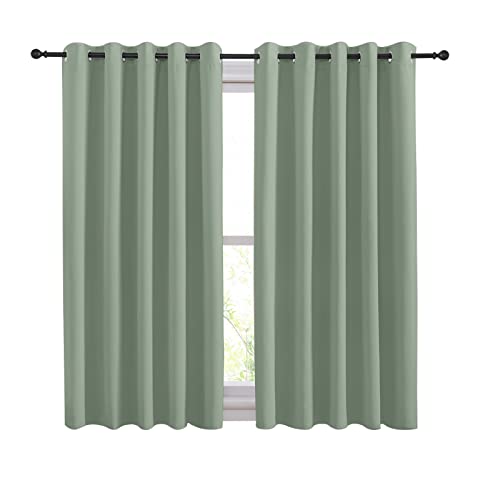 Thermal Insulated Greyish Green Curtains Blackout Draperies (Greyish Green / 70"W x 54"L (Pack of 2))