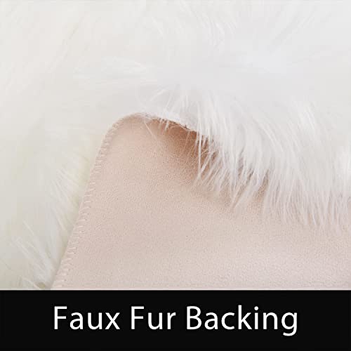 Round Rugs 8ft White Circle Area Washable Fluffy Rug Faux Fur Soft Sheepskin Plush Shaggy Rug for Living Room Bedroom Large Floor Rugs Home Decor (8' (Round) / White)