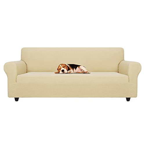 Stretch Oversized Couch Cover Universal Sofa Covers for Living Room Dogs Pet Furniture Protector Spandex Extra Large Sofa Slipcovers with Anti Slip Foam Sticks (Beige / X-Large (92"-115"))
