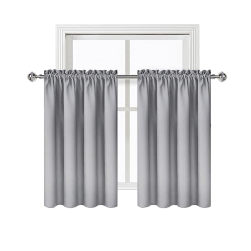 Short Blackout Curtains 42 x 36 Inch Long for Kitchen RV Bunk 2 Panels (Silver Grey / 42"W x 36"L (Pack of 2))