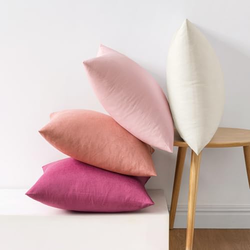 Pack of 4 Decorative Outdoor Throw Pillow Covers Linen Waterproof Pillow Covers Summer Farmhouse Cushion Cases for Patio Garden Tent Balcony Couch Sofa 18x18 Inch Pink (18" x 18" (Pack of 4) / Pink)