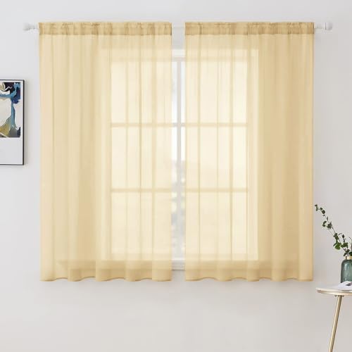 Cream Beige Sheer Curtains 54 X 54 Inches (Cream Beige / 54"W x 54"L (Pack of 2))
