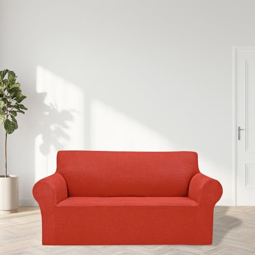 2026 New Stretch Loveseat Sofa Slipcovers Couch Cover for 2 Cushion Furniture Protector Sofa Covers with Elastic Bottom Jacquard Fabric Small Checks for Pets (Pureed Pumpkin / Loveseat)