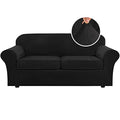 Real Velvet Plush 3 Piece Stretch Sofa Covers Couch Covers for 2 Cushion Couch Sofa Slipcovers Width Up to 90 Inch Feature Thick Soft Stay in Place (2 Cushion Sofa / Jet Black)