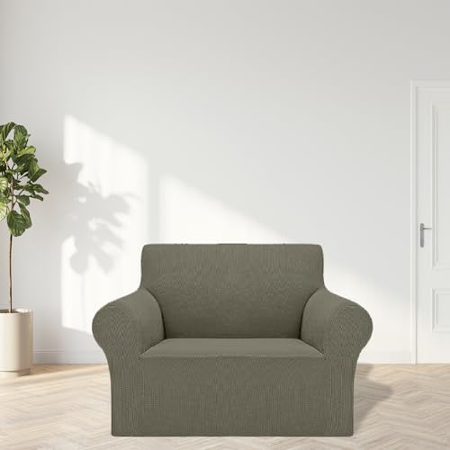 2026 New Stretch Chair Sofa Slipcovers Couch Cover for 1 Seater Furniture Protector Sofa Covers with Elastic Bottom Jacquard Fabric Small Checks for Pets (Khaki / Chair)