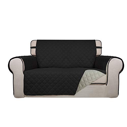 Reversible Quilted Couch Covers for Dogs Loveseat Sofa Cover 46.5” (Medium / Black/Beige)
