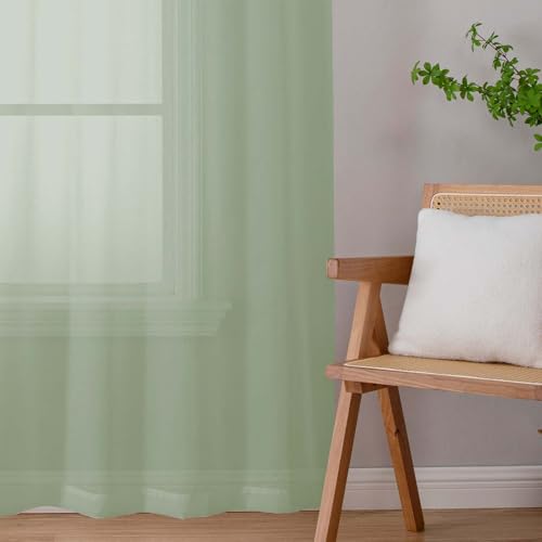 Sage Green Sheer Curtains for Bedroom Living Room 45 Inch Length 2 Panels (Sage Green / 42"W x 45"L (Pack of 2))