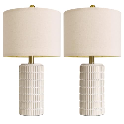 20.75" Small Modern Ceramic Table Lamps Set of 2 for Bedroom (20.75'' Small - Beige and White)