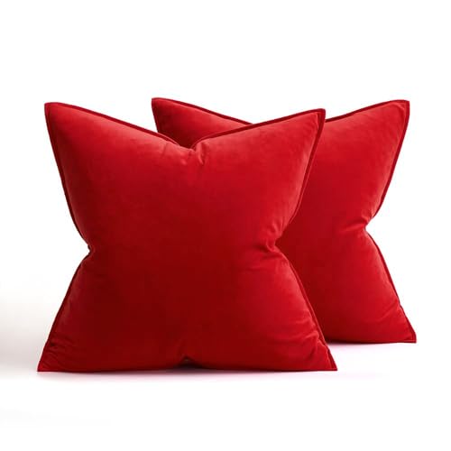 Christmas Decorative Bright Red Velvet Throw Pillow Covers 18x18 in (18" x 18" (Pack of 2) / Bright Red)