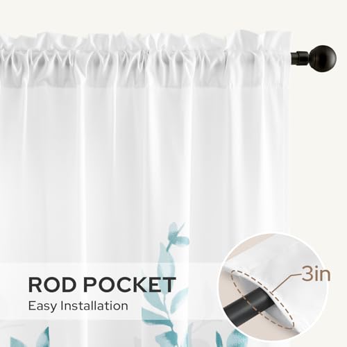 Non-See-Through Teal and White Privacy Sheer Curtains (Leaves-teal / 52"W x 96"L (Pack of 2))