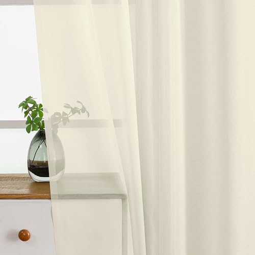 Cream Small Sheer Curtains 2 Panels Set (42"W x 36"L (Pack of 2) / Cream)