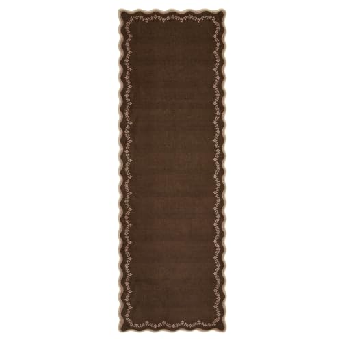 2.5x10 Scalloped Washable Runner Rug Long Hallway Kitchen Rug (Dark Brown / 2'6" x 10' (Rectangular))
