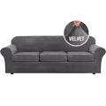 Velvet 4 Piece High Stretch Sofa Slipcover Cover Furniture Protector Form Fit Luxury Thick Velvet Extra Large Sofa Cover for 3 Cushion Couch Width Up to 105 Inch (3 Cushion XL Sofa / Grey)