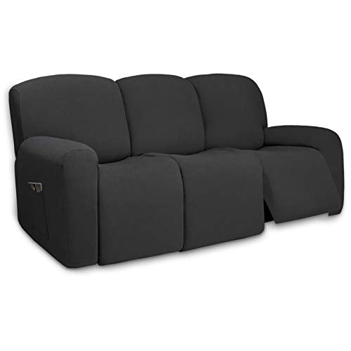 Super Stretch 3 Seats Recliner Sofa Couch Cover with Pocket (Large Recliner Sofa / Dark Gray)