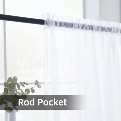 Solid Sheer Rod Pocket Curtain Voile Draperies 4 Panels White Beige Black Grey Ivory 52 Inch Width 54 Inch Long 1 Pair for Kitchen Bedroom Children Living Room Yard (Optical White / 52"W x 54"L (Pack of 4))