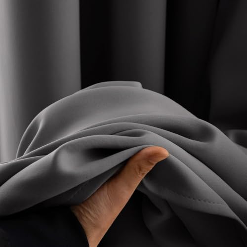 Grey Blackout Bedroom Curtains Drapes 96 Inch Long 52"x96" (Grey / 52"W x 96"L (Pack of 2))