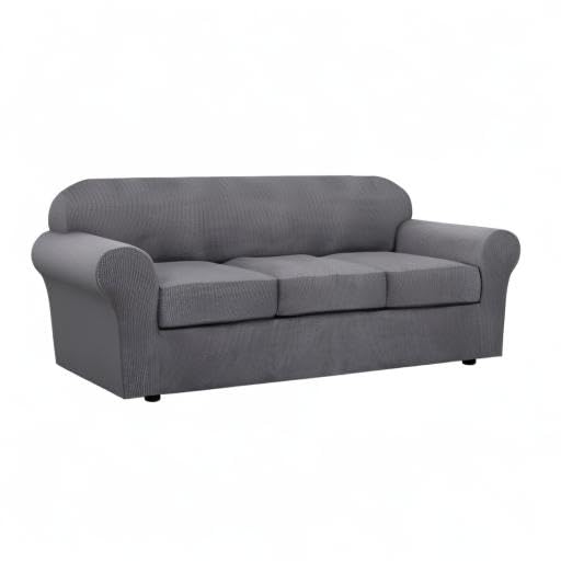 4 Piece Stretch Sofa Covers for 3 Cushion Couch Covers for Living Room Furniture Slipcovers (Large / Grey)