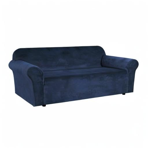 Stretch Velvet Sofa Covers for 3 Cushion Couch Covers Sofa Slipcovers Furniture Protector Soft with Non Slip Elastic Bottom (Navy / Sofa)